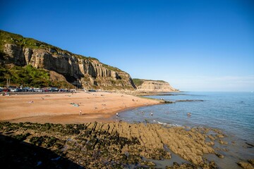 Beautiful summer view of East Cliff at Hastings