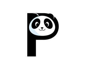 P Letter with panda head inside logo