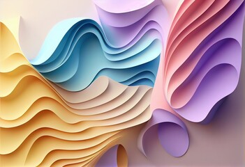 Pastel Rainbow Wavy Satin Background. 3D abstract background with paper cut wawes and shapes design layout for business presentations,