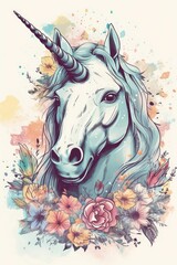 unicorn colorful watercolor, generative AI