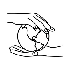 earth day logo, protector of the earth with two hands up and down, line art icon vector, editable outline