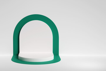 a white podiums on an isolated background, white geometric, round realistic pedestal, cosmetic showcase, template, copy space, advertising, product display, 3D Rendering