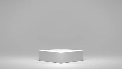 white cylinder podium on an isolated background, white geometric, round realistic pedestal, cosmetic showcase, template, copy space, advertising, product display, 3D Rendering