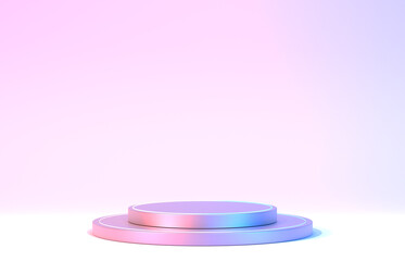 colorful podium on an isolated background, pink and blue light, round realistic pedestal, cosmetic showcase, template, copy space for presentation, advertising, product display, 3D Rendering