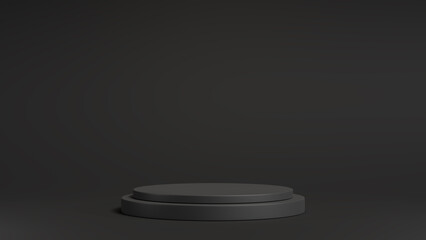 black cylinder podium on an isolated background, dark geometric, round realistic pedestal, cosmetic showcase, template, copy space, advertising, product display, 3D Rendering, commercial stand