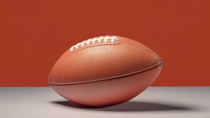 Close up leather american football ball isolated on orange background. Generative AI