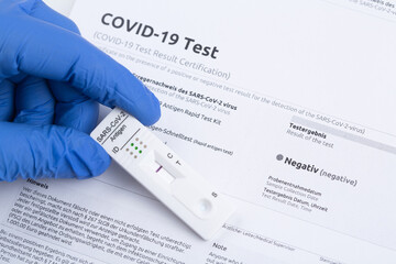 Negative test result by using rapid test device for COVID-19.