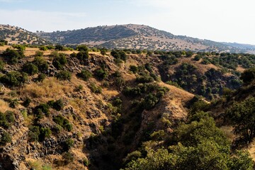 Fototapeta na wymiar Aerial of a lush landscape with high mountains in Israel
