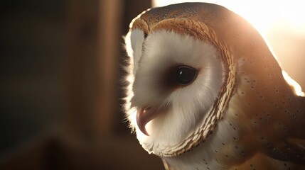 Common Barn Owl. Sunlit