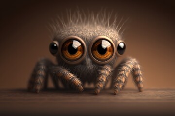 Cute brown spider on brown background created using generative ai technology