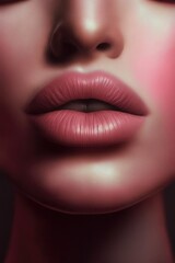 Close up of female lips with satin nude lipstick, created using generative ai technology