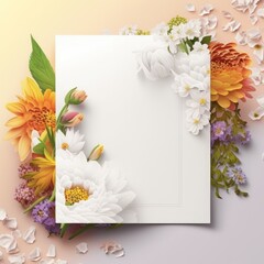 White card with copy space and flowers, created using generative ai technology