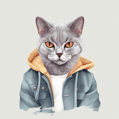 Illustration of a Cool Cat wearing a trendy jacket looking confident, tough and streetwise
