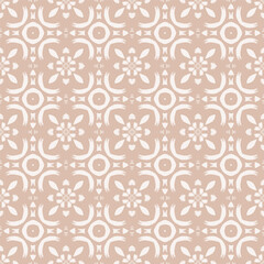 Seamless pattern with geometric line brush stroke shapes and line in nude colors. Minimalist Boho Printable in pastel color. Vector Aesthetic background with petals.