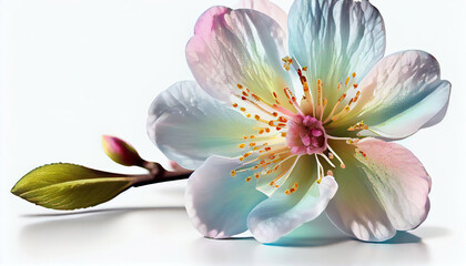 Pastel iridescent flower cherry blossom isolated on white background with Generative AI Technology