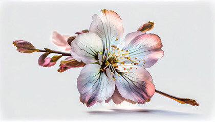 Pastel iridescent flower cherry blossom isolated on white background with Generative AI Technology