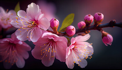 Pink cherry blossom of Spring, Close-up with Generative AI Technology