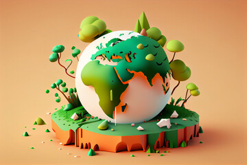 A green globe with trees on it. World environment and earth day concept