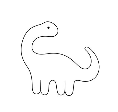 Vector isolated one single cute cartoon funny dino with long neck colorless black and white contour line easy drawing