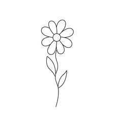 Vector isolated one single simplest flower with petals on a stem camomile colorless black and white contour line easy drawing