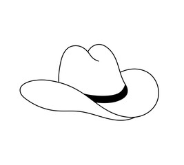 Vector isolated one single cowboy hat with brim and black ribbon colorless black and white contour line easy drawing