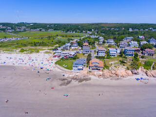 Good Harbor Beach aerial view in summer in Gloucester, Cape Ann, Massachusetts MA, USA.