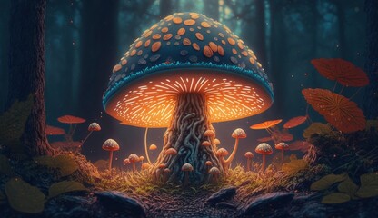 Obraz na płótnie Canvas Magic mushroom in the forest. Generative AI.