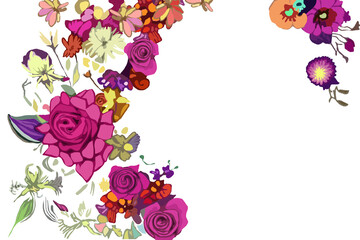 Hintergrund mit Blumen, transparente Fläche, Illustration mit farbenfrohen Blüten