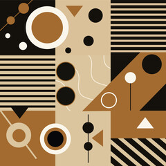 Geometric seamless coffee design pattern, with simple shapes and shapes.  Abstract vector pattern in a minimalistic style, coffee tones, for branding, packaging, paper, web banner, business, fashion. 