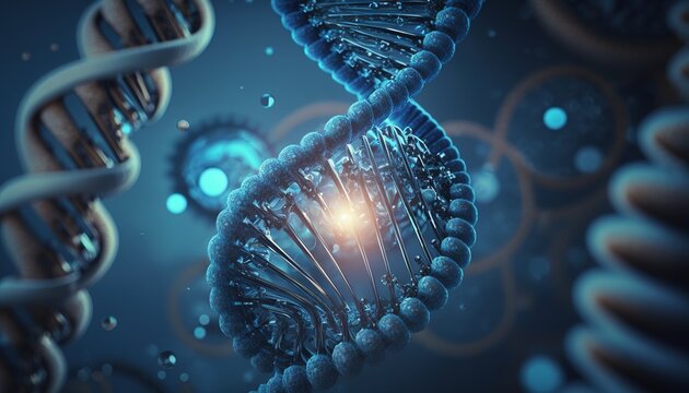 Concept Medical code of genetic human Spiral DNA polygonal. 3d rendered DNA Helix - Generative AI