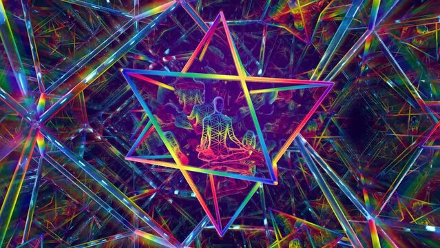 looped 3d animation radiance of the energy astral system merkaba