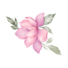 Botanical composition with foliage flowers elements on a white background.