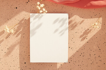 Mock up of stationery card, wish card, invitattion. Summer background with shadows. Sustainable,...