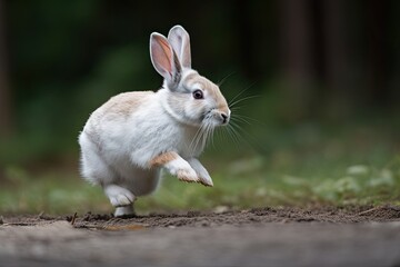 Fototapeta premium A bunny rabbit hopping in a field