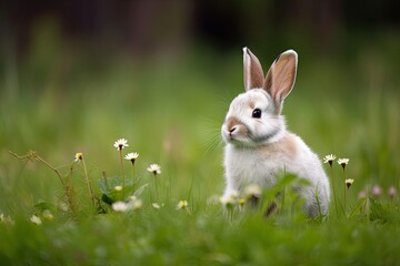 Naklejka premium A bunny rabbit in a field of grass