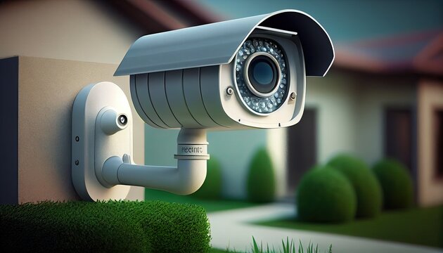 modern home insurance security concept, monitoring with difital camera in backyard, based on AI generative