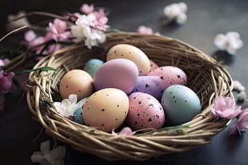 Naklejka na ściany i meble Easter eggs in an Easter basket