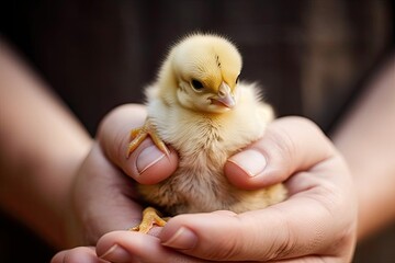Hands holding a baby chick