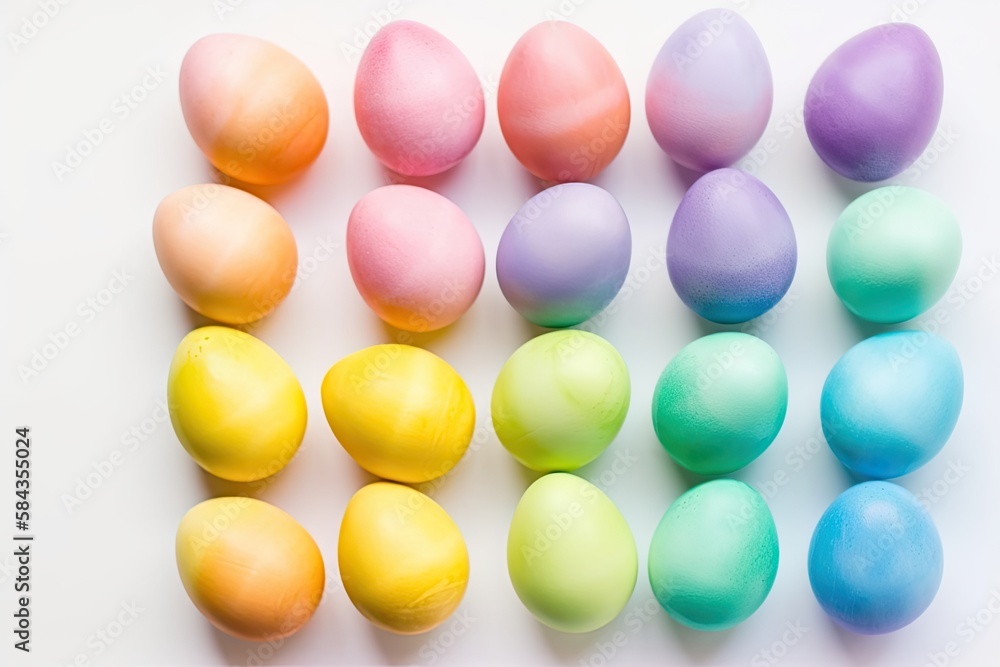 Wall mural Pastel rainbow Easter eggs Isolated on a white background