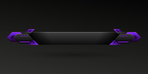 Futuristic black lower third game interface screen title banner with gradient purple borders