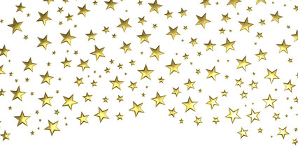 XMAS Banner with golden decoration. Festive border with falling glitter dust and stars.