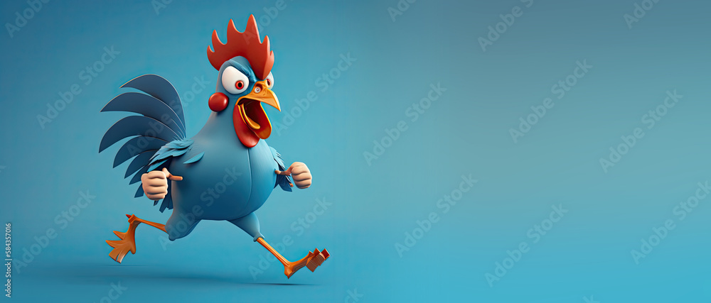 Canvas Prints Cute Cartoon Rooster Character Running with Space for Copy (Generative AI)	