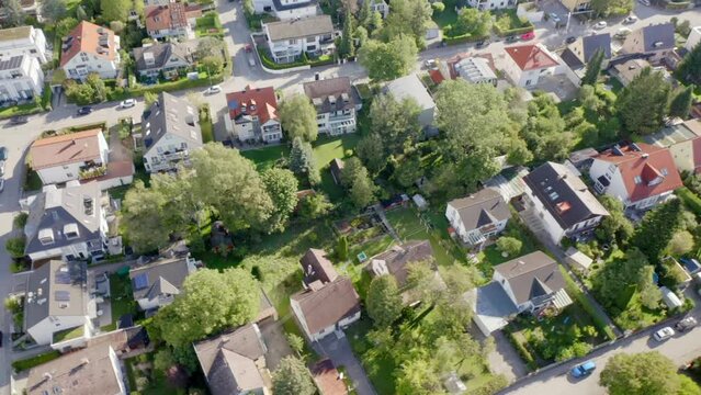 Beautiful view of buildings and park with trees in the city of Munich, Germany