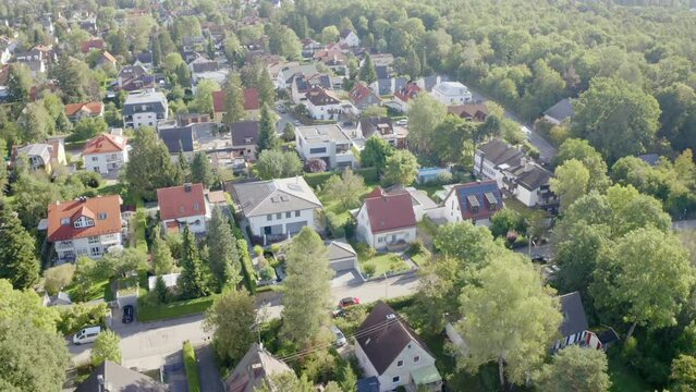 Beautiful view of buildings and park with trees in the city of Munich, Germany