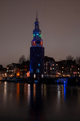 The Montelbaan tower in Amsterdam Netherlands at night