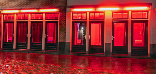 Red LIght District in Amsterdam the Netherlands by night - obrazy, fototapety, plakaty