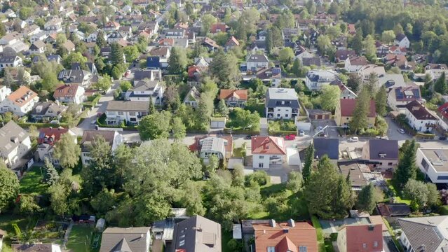 Beautiful view of buildings and park with trees in the city of Munich, Germany