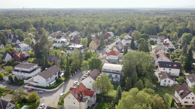 Beautiful view of buildings and park with trees in the city of Munich, Germany