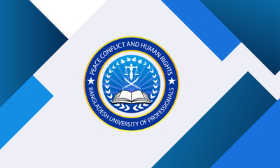 Academic logo for Peace Conflict and Human Rights Subject in BUP, with blue color gradient, including human rights icon, book icon, sword icon, dove shape