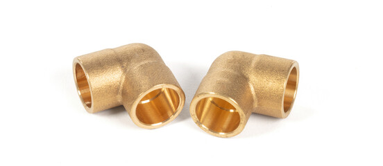 Brass fittings for plumbing pipes, connector for two different sizes, 90 degree angle